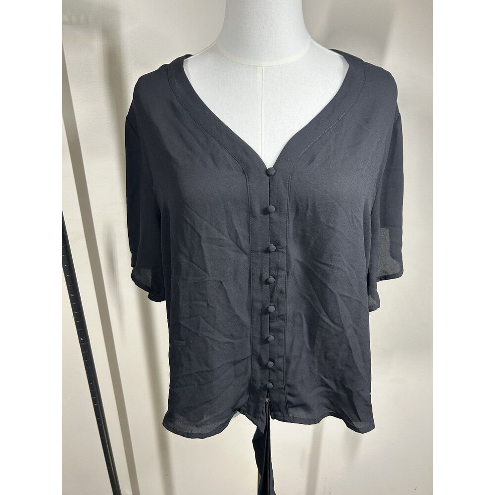 Vince Camuto Womes Blouse Size XL Black Sheer Tie In Front $79 NEW 110